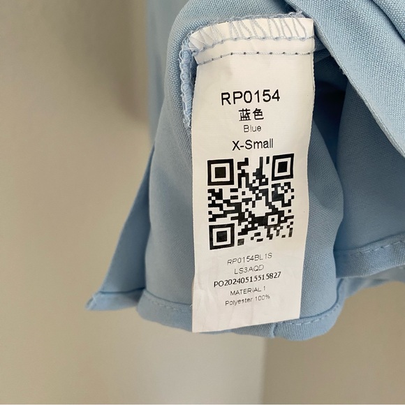 Womens Short Sleeve Shirts V Neck Collared Button Down with Pockets Blue XS - Picture 5 of 5